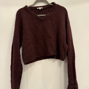 Reformation Brown V-Neck Sweater with Long Sleeves